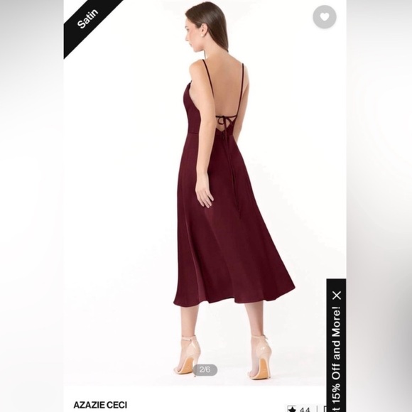 Azazie Ceci Stretch Satin Dress, in color cabernet, size 6 - Picture 2 of 4